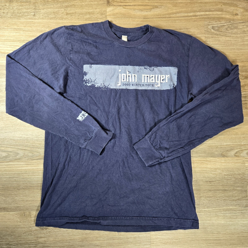 Vintage Y2K John Mayer 2007 Winter Tour T Shirt Mens M Navy Long Sleeve Band Tee